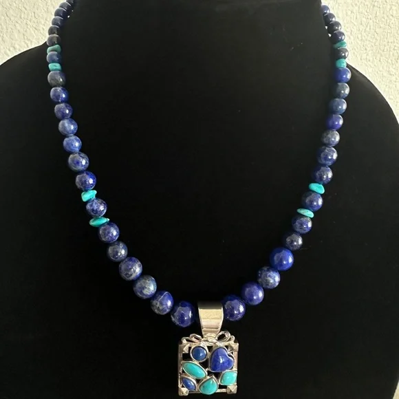Blue Lapis and Turquoise Beaded Necklace by Jay King - Picture 3 of 8